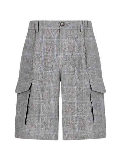 Herno Plaid-pattern Cargo Shorts In Gray