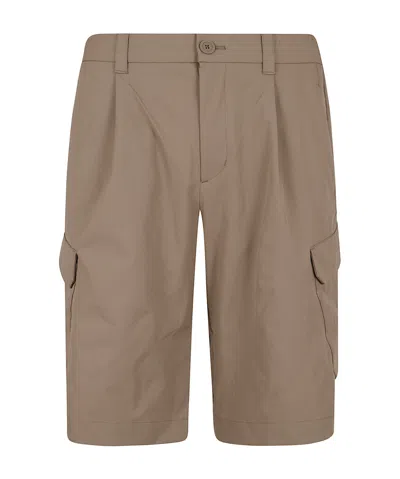 Herno Pleated Cargo Shorts In Brown