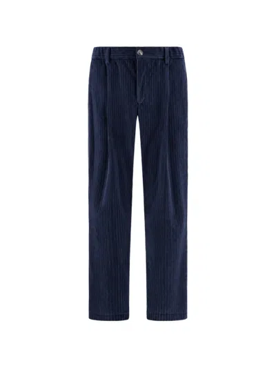 Herno Pleated Corduroy Trousers In Blue
