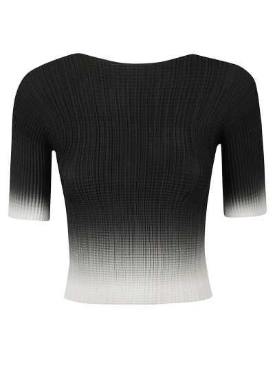 Herno Pleated Cropped Sweater In White/black