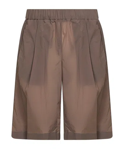 Herno Pleated Elastic-waist Shorts In Brown