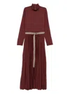 Herno Pleated High-neck Dress In Red