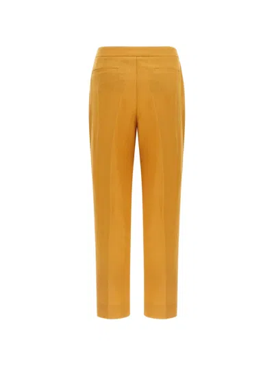 Herno Pleated Linen Trousers In Orange