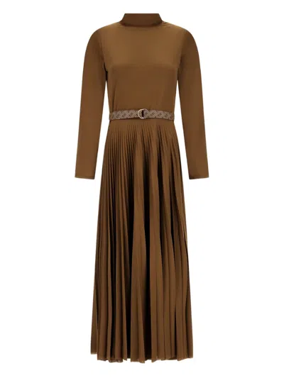Herno Pleated Long-sleeve Dress In Brown