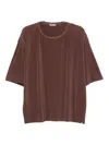 Herno Pleated Round-neck T-shirt In Brown
