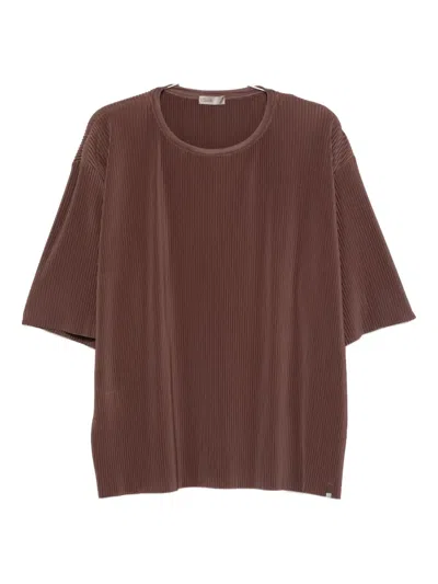 Herno Pleated Round-neck T-shirt In Brown