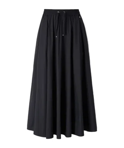 Herno Flowing Black Maxi Skirt With Elastic Waistband In Multi