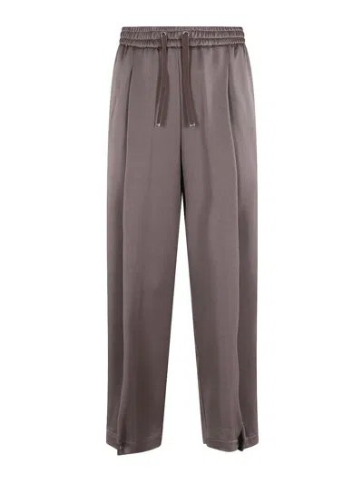 Herno Pleated Trousers With Drawstring In Brown