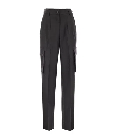 Herno Cargo Trousers In Wool And Viscose Blend In Black