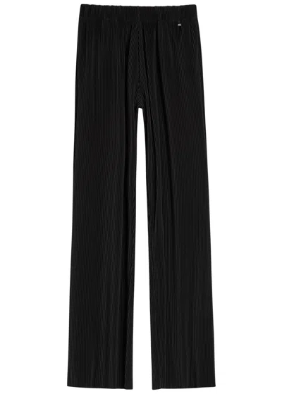 Herno Plissé Wide-leg Jersey Trousers In Black