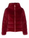 Herno Plush Bordeaux Synthetic Fur Jacket With High Collar In White