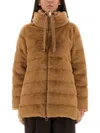 Herno Faux Fur Down Coat With High Collar In Brown