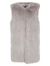 Herno Plush Faux Fur Sleeveless Waistcoat With Concealed Closure In Gray
