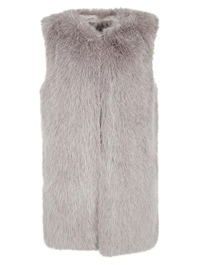 HERNO PLUSH FAUX FUR SLEEVELESS WAISTCOAT WITH CONCEALED CLOSURE