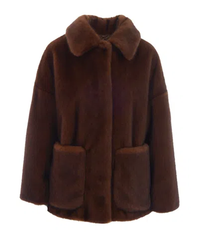 Herno Plush Short Coat In Brown