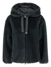 Herno Plush Short Jacket With Hood In Black