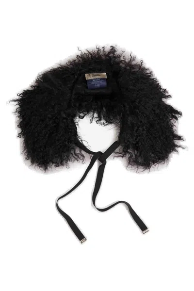 Herno Plush Synthetic Fur Scarf With Curly Texture In Black