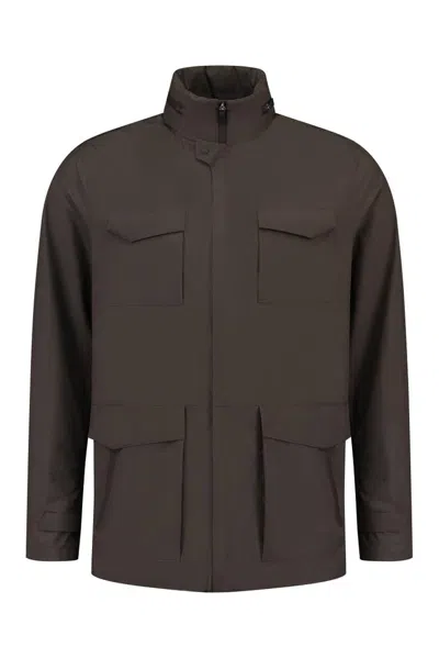 Herno Pocket Patch High Neck Field Jacket In Brown