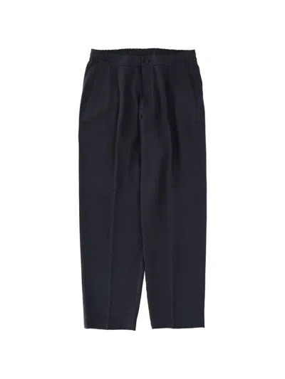 Herno Black Tapered Front Pleats Linen-blend Formal Pants In Blue