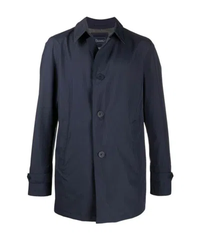 Herno Point-collar Button-through Coat In Blue