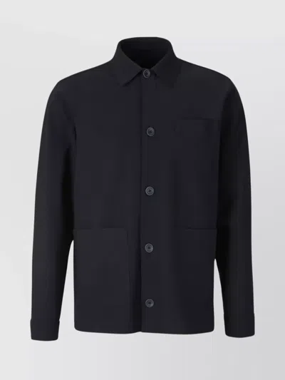 Herno Point Collar Jacket With Three Patch Pockets In Blue