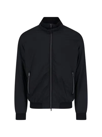 Herno Sleek Black Minimalist Jacket With High Collar And Front Zip Closure