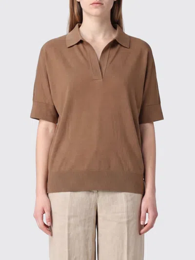 Herno Slim Fit Lyocell Knit Polo Shirt With French Collar In Brown