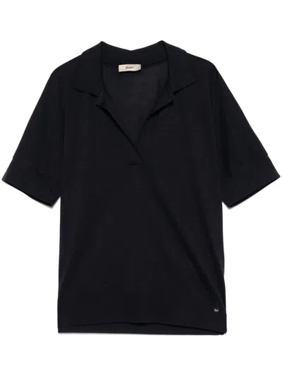 Herno Polo A Maniche Corte In Cotone Blu  In Black