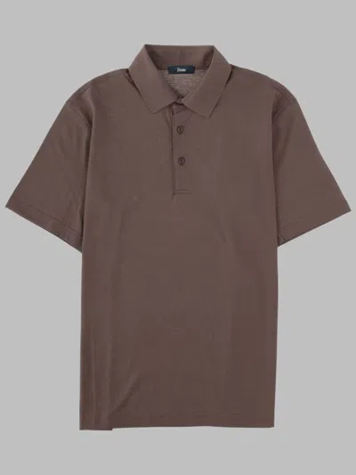 Herno Minimalist Smooth Cotton Polo Shirt In Brown
