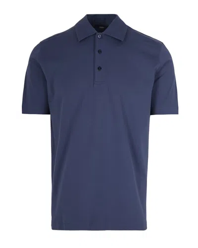 Herno Polo In Jersey Stretch Blu In Animal Print