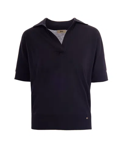 Herno Polo Jersey Blu Navy In Black