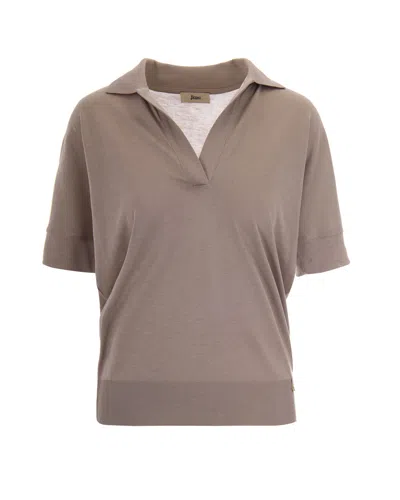 Herno Dove Gray Jersey Polo In Brown