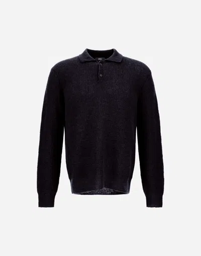 Herno Polo Shirt In Cob Stitch Alpaca Wool In Blue