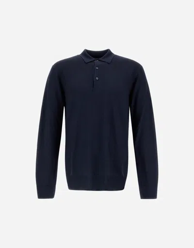 Herno Polo Shirt In Light Merino Wool In Blue