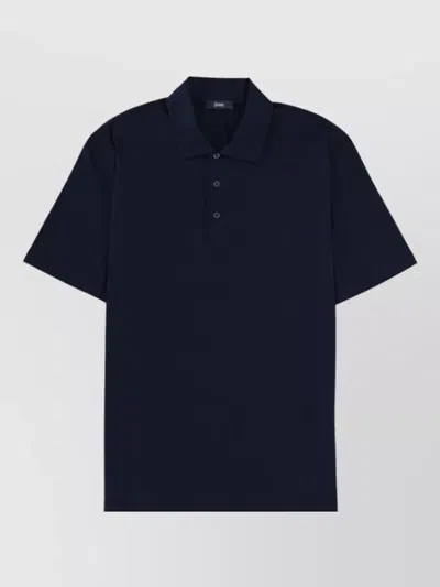 Herno Polo Shirt Straight Cut Collar Short Sleeves In Blue
