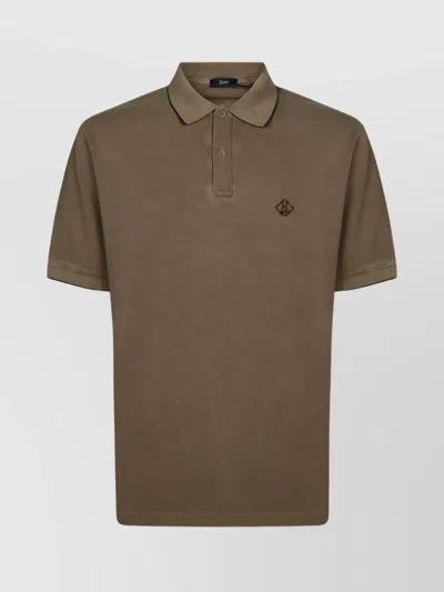 Herno Polo Shirt With Piquet Collar And Short Sleeves In Brown