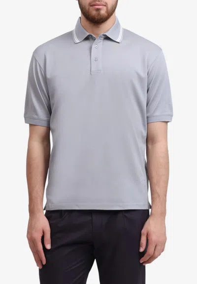 Herno Polo T-shirt With Striped-collar In Gray