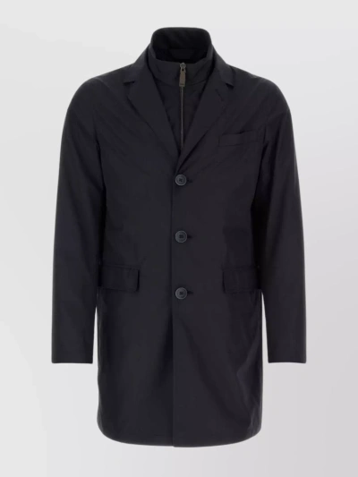 Herno Polyester Raincoat With Back Vent And Multiple Pockets In Black
