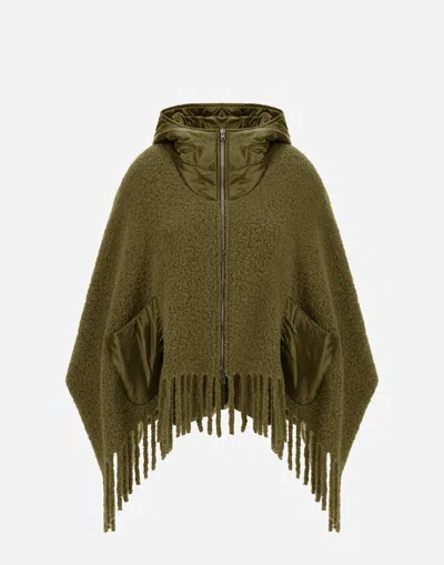 Herno Poncho In Boucl� Alpaca Wool And Nylon Ultralight In Green