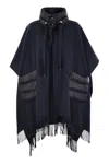 Herno Two-tone Fringe Hem Poncho Drawstring