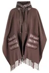 Herno Brown Cape With Drawstring Collar And Fringed Hem In Tech Fabric Woman