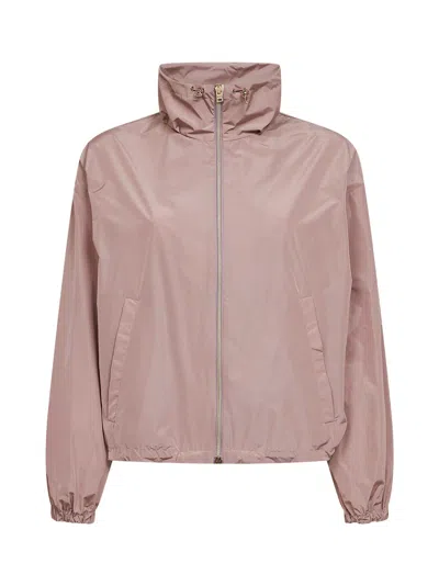 Herno Short Water-repellent Taffeta Windbreaker Jacket With Hood And High Neck In Pink
