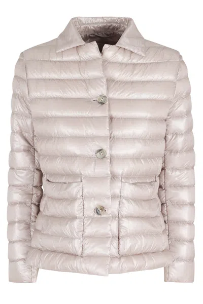 Herno Powder Short Shirt-collar Side-slits Polyamide Down Jacket In Gold