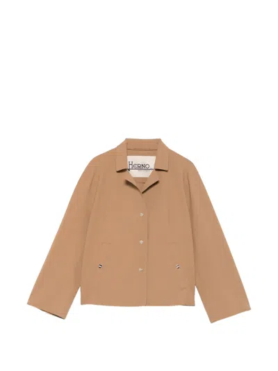 Herno Press-stud-fastening Spread-collar Jacket In Brown