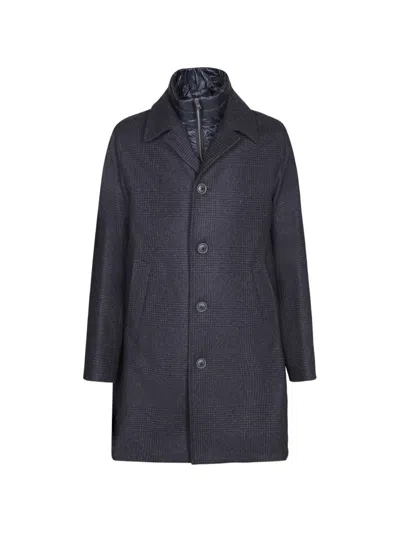 Herno Prince Of Wales Check Single-breasted Coat In Blue