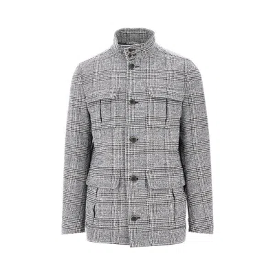 Herno Prince Of Wales Wool-blend Field Jacket In Gray