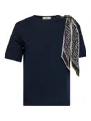 Herno Women Blue Jersey T-shirt With Scarf