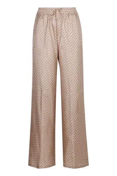 Herno Printed Silk Pants In Beige