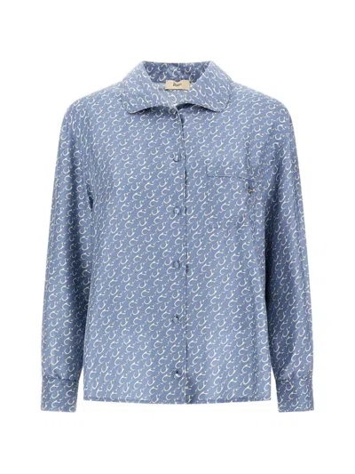 Herno Printed Silk Shirt In Blue