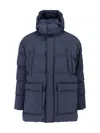 Herno Long Quilted Jacket With Hood And Pockets In Blue